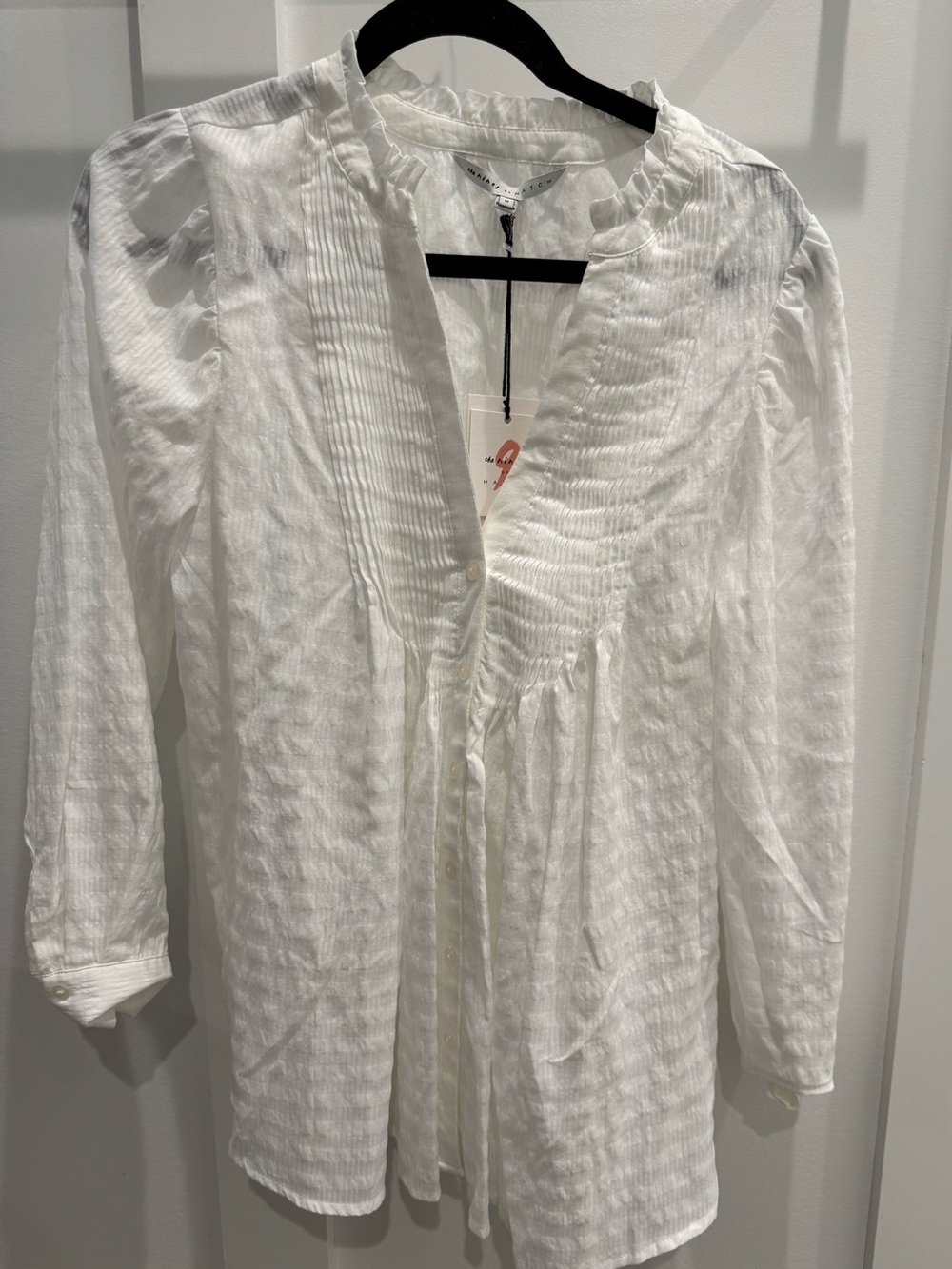 The Nines by HATCH White Pintuck Popover Blouse Size Medium